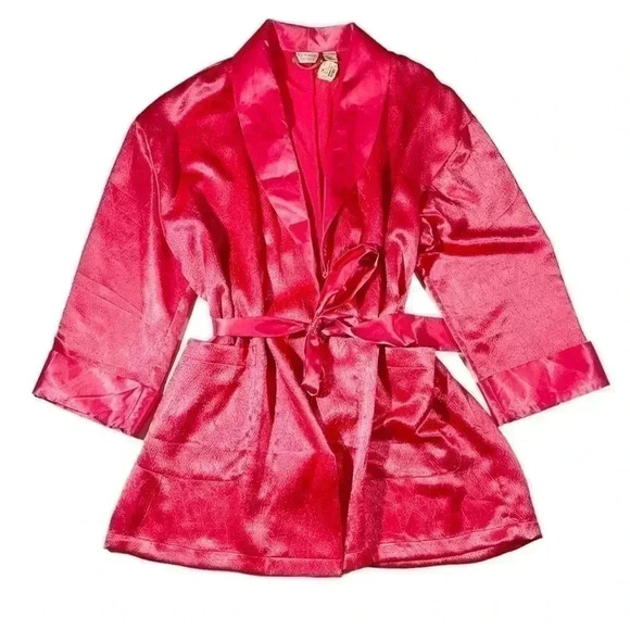 NWT Victoria's Secret Gold Label Deadstock Vintage Hot Pink Satin Robe with Belt - Picture 1 of 9